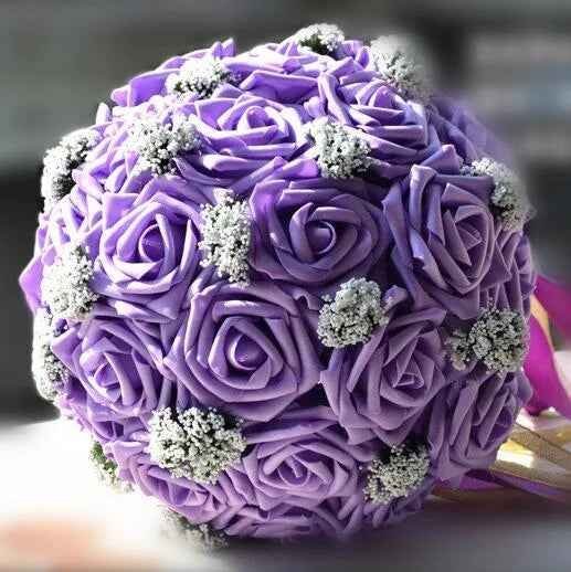 Artificial Rose Wedding Bouquet 24 Heads Romantic Bridal Hand Holding Flowers 26cm
