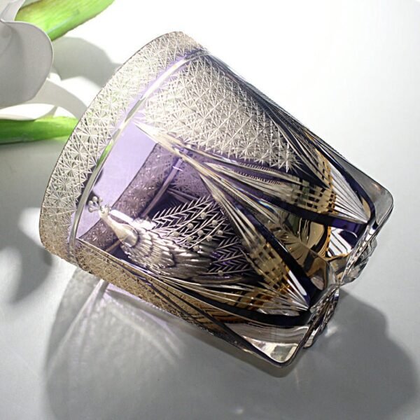 Edo Kiriko Handcrafted Peacock Motif Whisky Glass