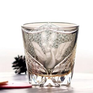 1_f33450a7-05be-4817-833c-03e6f99022a8.jpg Edo Kiriko Handcrafted Peacock Pattern Whisky Glass Gray Phoenix
