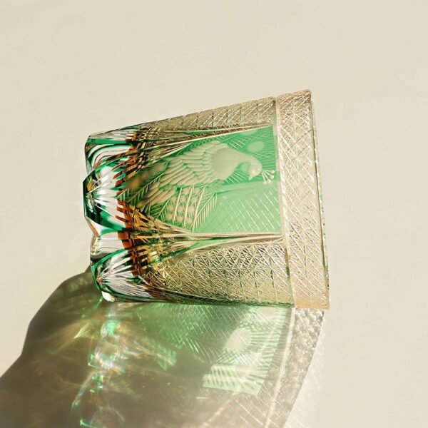 Edo Kiriko Handcrafted Peacock Motif Whisky Glass